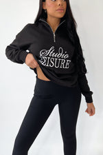 Studio Leisure black embroidered premium 3/4 zip sweater